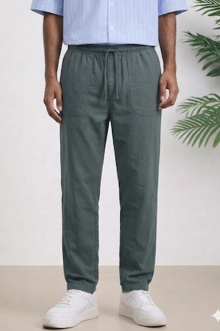 Tarz Cool Erkek Yazlık Keten Karışımı Relaxed Pantolon Açık Haki