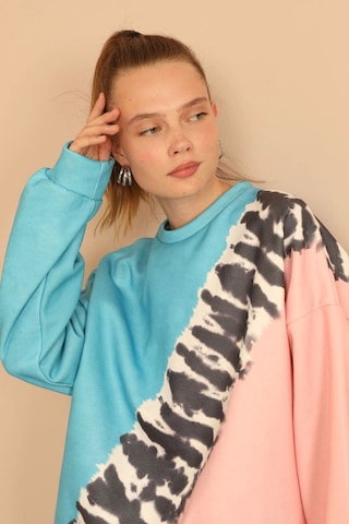 Saklımoda 3 İplik Kumaş Uzun Kol Oversize/salaş Zebra Desen Kadın Takım-mavi Çok Renkli