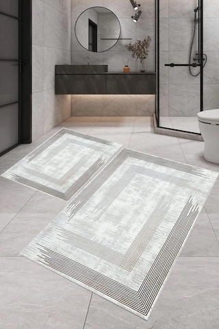 Eliana Home Dijital Baskı 2'li Banyo Paspas Takımı Lna5-0752 100x60 Ve 60x50 Cm Gri
