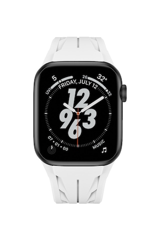 Apple Uyumlu, Watch  7 45mm Krd-127 Metal Tokalı Silikon Kordon-beyaz