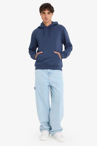Defacto Regular Fit Kapüşonlu İçi Yumuşak Tüylü Kanguru Cepli Basic Düz Sweatshirt X8283az25aunv163 Lacivert-nv163