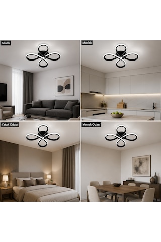 Solis Led Plafonyer Avize Beyaz Işık Siyah