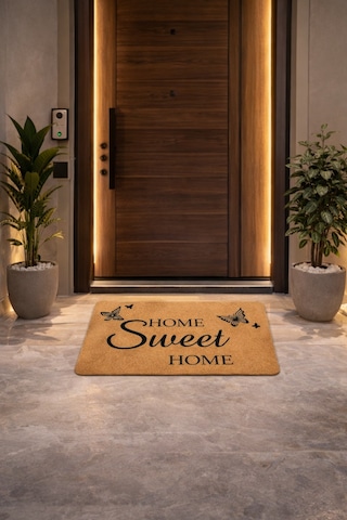Esnature Evim Evim Güzel Evim Home Sweet Home Kahverengi Kapı Önü Paspası 45x70 Cm Çok Renkli