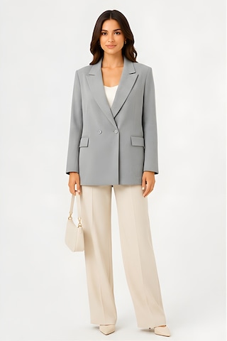 Lili Woman Kadın Kruvaze Açık Gri Blazer Ceket Çift Düğmeli, Cep Kapaklı P.3982g