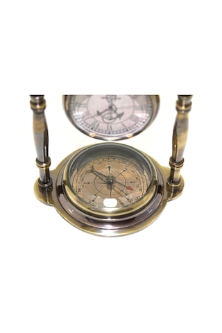 1 Adet Pirinç Masaüstü Pusulalı Saat Dekoratif Masa Saati Ve Pusula, Desk Clock Compass, 15 9 Cm Diğer