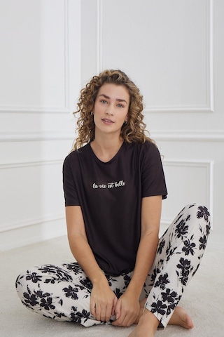 Kompedan Marla Kadın Bisiklet Yaka Pijama Takım 30102 Siyah