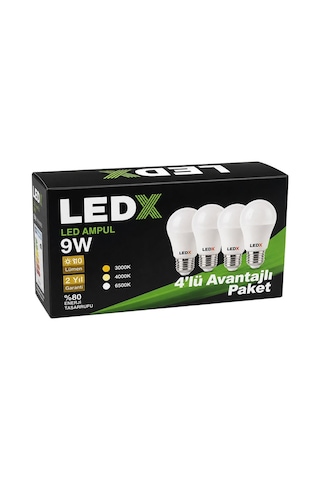 Ledx Al-ll9-4 9 Watt 6500k Beyaz E27 Duy 4'lü Avantajlı Paket Ampul