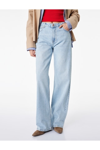 Koton Yüksek Bel Düz Paça Cepli Pamuklu Denim Pantolon - Straight Fit Jeans Açık İndigo 6sal40009md Açık İndigo