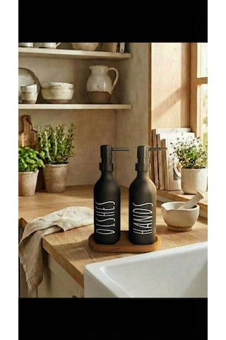 Ahşap Standlı Sıvı Sabunluk 330 Ml Mat Siyah Ahşap Standlı Sıvı Sabunluk 330 Ml Mat Siyah