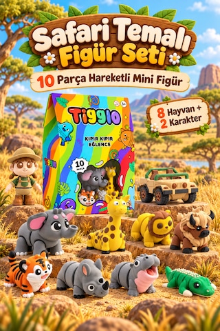 Tigglo 10'lu Hareketli Mini Hayvan Ve Karakter Figür Oyuncak Seti Çiftlik, Okyanus, Safari Ve Orman Tema Seçenekleri Safari Hayvanları