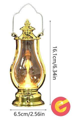 Retro Alev Efektli Led Lamba Pilli Gaz Lambası Modeli Kandil Atmosfer Dekoratif Ramazan Yılbaşı Aydınlatma Siyah