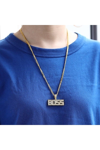 Boss Unisex Kolye Sarı Altın