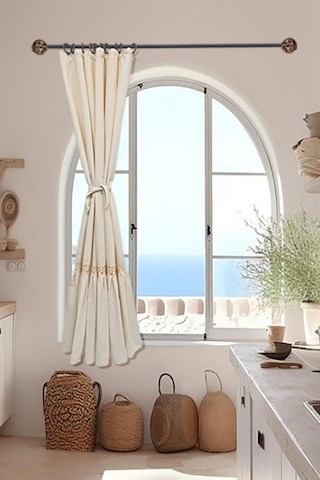 Naturel Fırfırlı Dantelli Perde Vintage Krem