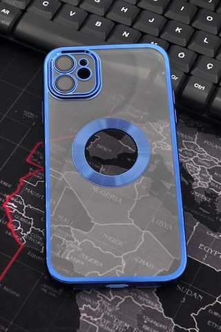 Apple Uyumlu iPhone 11 Saks Mavi Renkli Kenarlı Lazerli Şeffaf Kılıf Lens Korumalı
