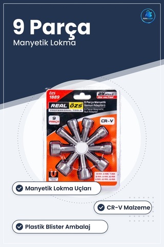 9 Parça Manyetik Somun Adaptör Lokma Takımı 5 Mm 13 Cr-v Araç Tam