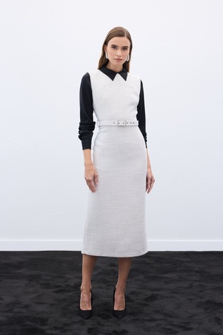 Kemerli Tüvit Elbise - Taş-136576 Taş