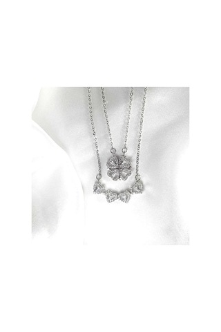 Ervanur Zirkon Taşlı Çoklu Kalpli Açılır Kapanır Mıknatıslı Yonca Kolye