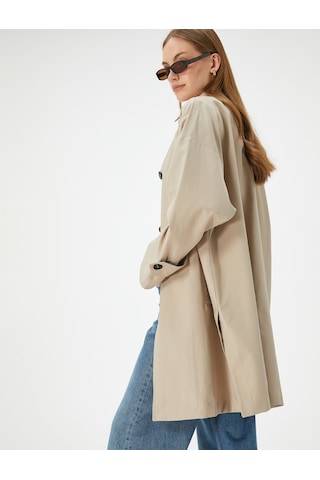Koton Kruvaze Oversize Trençkot Düğmeli Cep Detaylı Bej 4sak00059ew Ekru