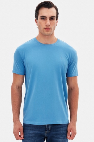Twn Slim Fit İndigo Düz Kabartma Baskılı T-shirt 4ec148551753m 771