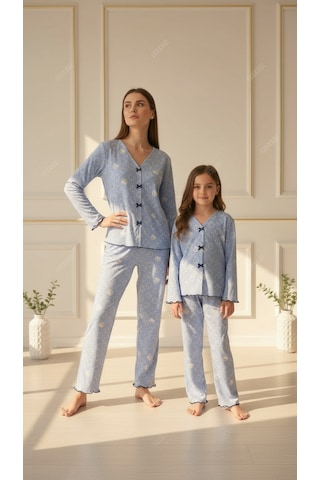 Divinus Panda Desenli Kız Çocuk Pijama Takımı Mavi