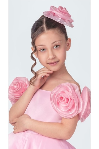 Mnk Baby & Kids Fanari Krep Saten Gren Destekli Kız Abiye M00735 Pembe