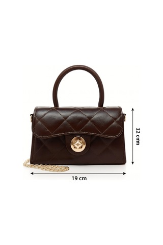 Satuna Parlak Kapitone Mini Çanta Astar Detaylı Zincir Askılı Kadın El Ve Omuz Çantası 19x12 Cm Kahverengi