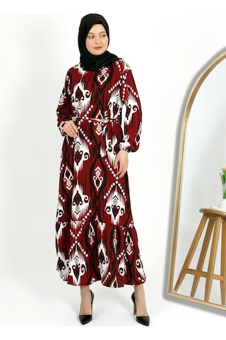Desenli Bürümcük Elbise Bordo