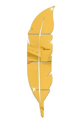 Opulentliving Altın Renkli Büyük Boy Tüy Duvar Çıkartması - Parlak Ayna Yüzeyli Küçük: 73x18cm / Büyük: 120x30cm
