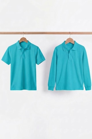 Nacar Store Unisex Çocuk Uzun Ve Kısa Kollu Polo Yaka Okul Tişörtü 2'li Set Turkuaz