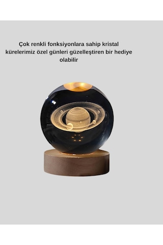 Gld-spt- Satürn Desenli Kristal Küre Led Gece Lambası Ahşap Standlı
