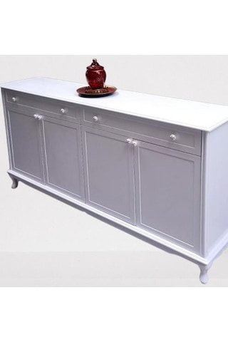 Konsol Klasik Model Tv Sehpa 90386 Ahşap Mdf Parlak Beyaz Boya El Yapım