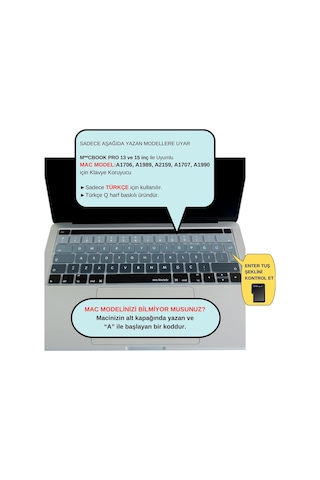 Türkçe Q Klavye Koruyucu Macbook Pro 13 15 Touch Bar Uyumlu A1706 A1989 A2159 A1707 A1990 Uk