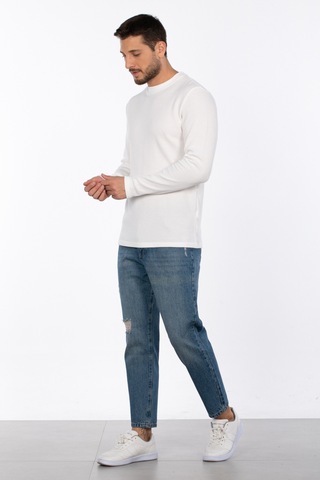 Barrels And Oıl Bisiklet Yaka Waffal Sweatshirt - Ekru Ekru