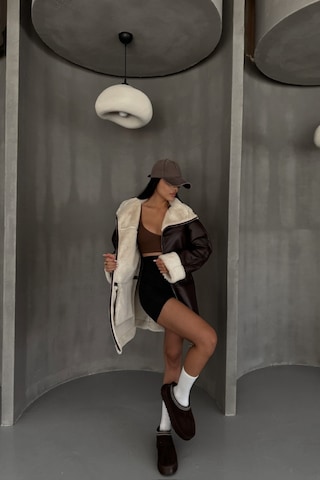 Sensuelle Deri Mont Kol Ve Yaka Peluş Kapaksız Cep Detaylı - Kahverengi Kahverengi