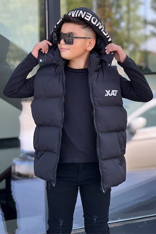 Pina Kids Erkek Çocuk Baskılı Çıkarılabilir Kapüşonlu Şişme Yelek 3017 Siyah