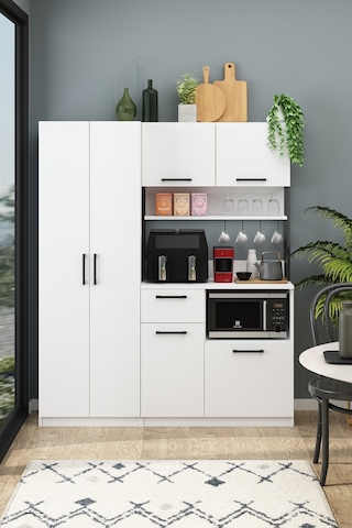 Ervin Kahve Köşesi 4 Raflı Airfry Kiler Dolabı Çok Amaçlı Beyaz Beyaz