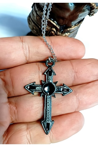 Siyah Mineli Haç Kolye Yeşil