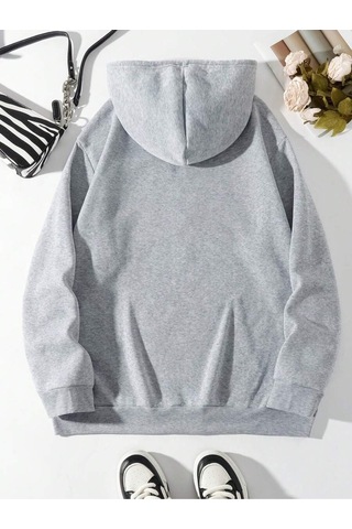 Josette Nyc Baskılı Kapüşonlu Oversize Sweatshirt Gri-sw
