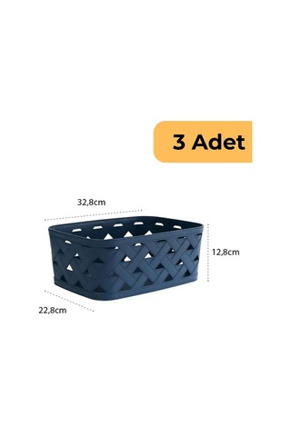 Deri Desenli Sepet, 3'lü Set, Mavi Mavi