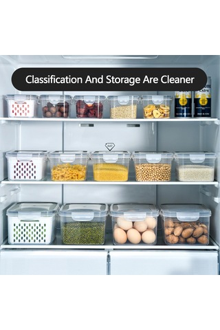 3 Adet Buzdolabı Saklama Kutusu Dikdörtgen Şeffaf Drenaj Sepeti Meyve Sebze Taze Saklama Kutusu Bpa , Fda Yok