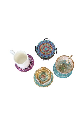 Fortunelane Ahşap Reçine Pırlanta Tablo Bardağı Altlığı, Noel Hediyesi, 10x10cm 8'li Renkli Aa1060 Dekorasyonu Çok Renkli