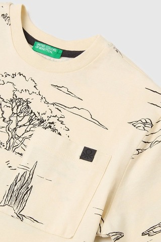 United Colors Of Benetton Erkek Çocuk Logo Etiket Detaylı Tamamı Baskılı T-shirt Bej 6-14 Yaş-2801