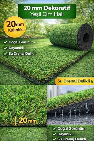 20mm Suni Çim Halı Balkon & Bahçe İçin Doğal Görünüm, Konforlu Doku 100 x 100