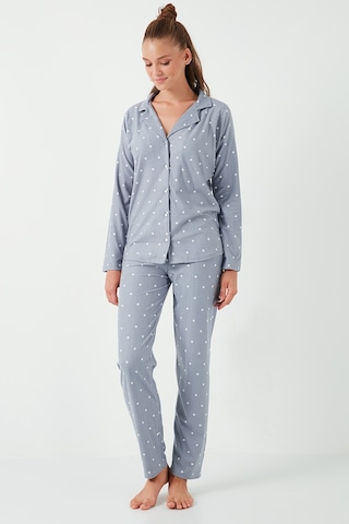Lela Streç Standart Fit Düğmeli Bayan Pijama Takımı 60956601 Gri