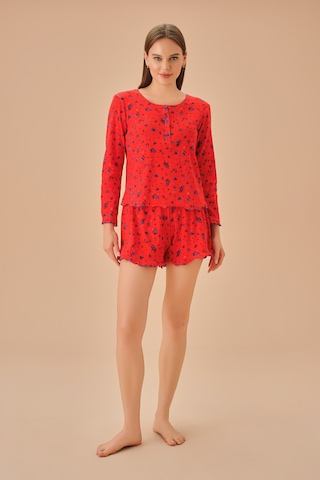 Suwen Mina Şort Takımı Sh25192663913 Turuncu Baskılı Turuncu