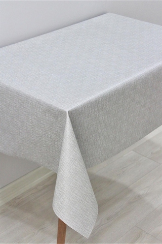 Elyaf Astarlı Silinebilir Pvc Muşamba Masa Örtüsü - Gri Keten - 141-b