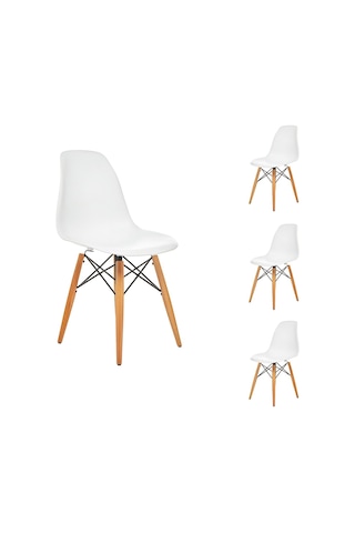 Seduna Beyaz Eames Sandalye | Natural Ahşap Ayaklı | 4 Adet-Beyaz