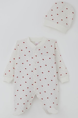 Breeze Kız Bebek Patikli Tulum Çilek Desenli 0-6 Ay, Ekru