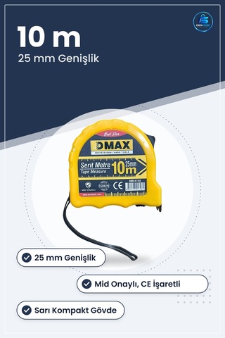 Şerit Metre 10 M X 25 Mm Sarı Kasalı Ölçüm Aleti Manuel Mid Onayl