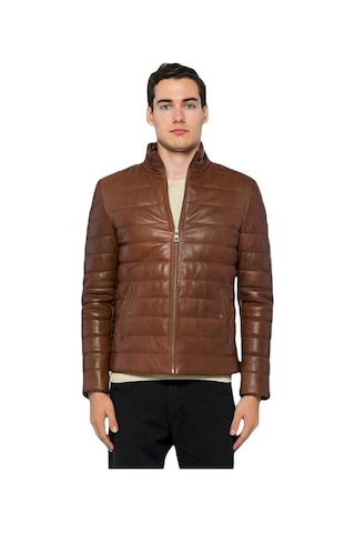 Basics&more Erkek Şişme Hakiki Deri Ceket - 8488 001